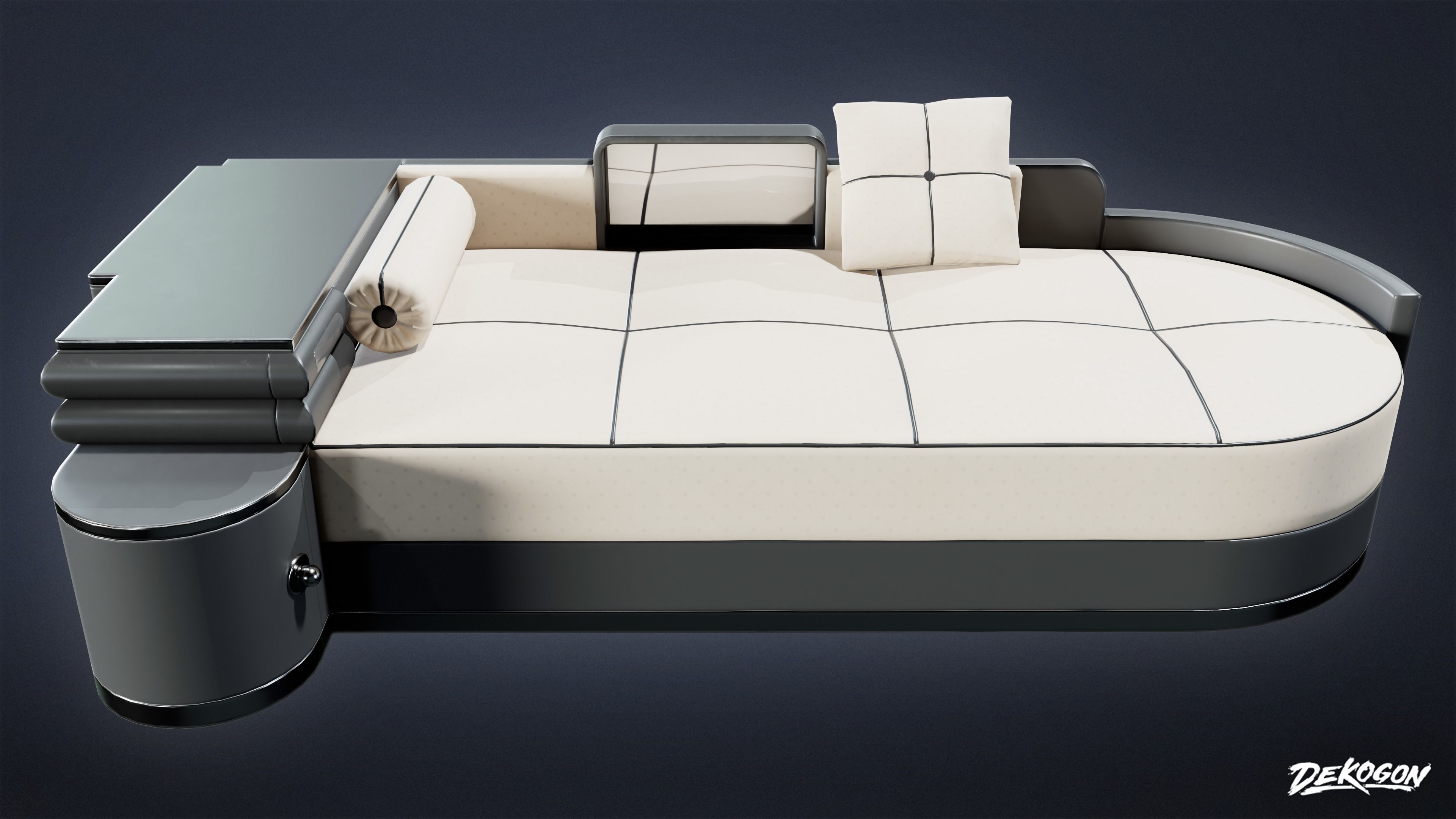 ART DECO - Bed 04 - LOW POLY Low-poly 3D model_2