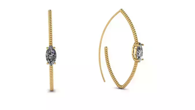 Twisted Cable Marquise 40x20 mm Hoop Earring Marquise Gem 10x5