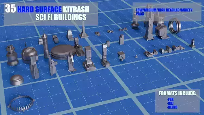 35 Custom Sci Fi Buildings Kitbash 