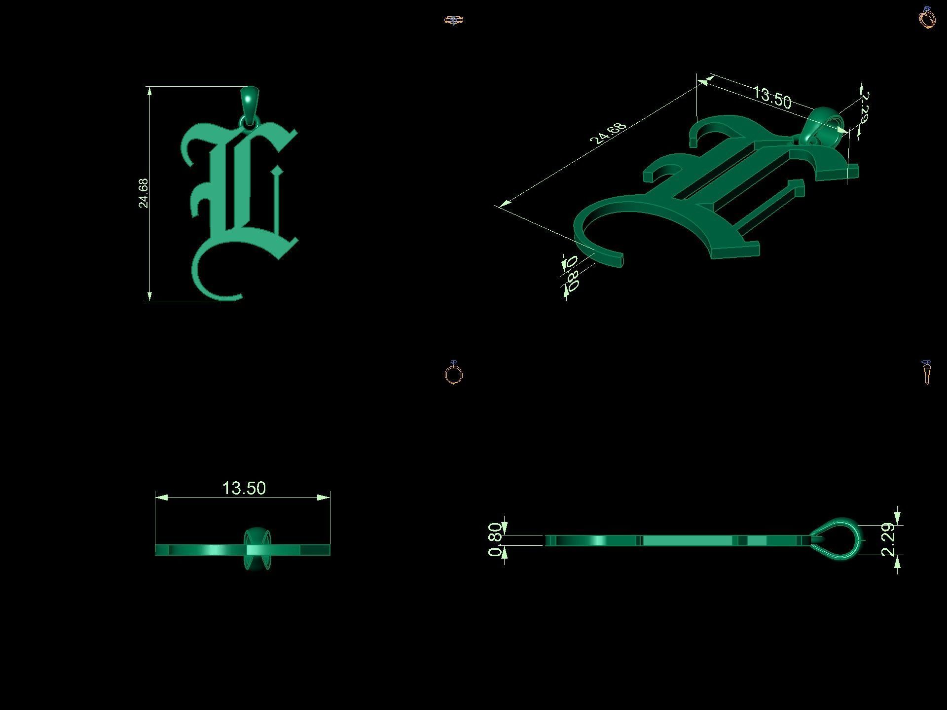 Olde English Initial Letters Pendant Alphabets  3D Model Collection_52