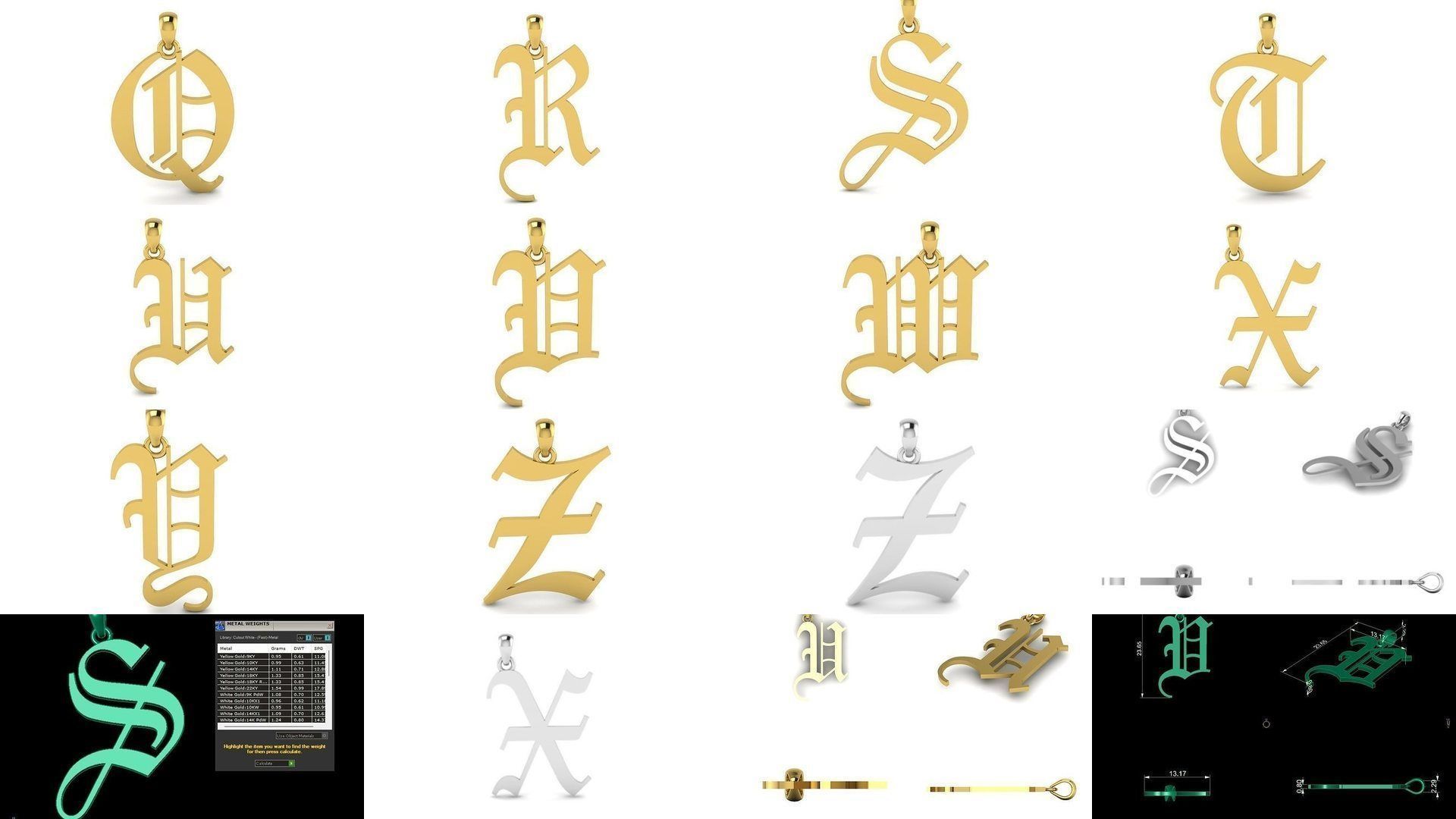 Olde English Initial Letters Pendant Alphabets  3D Model Collection_1