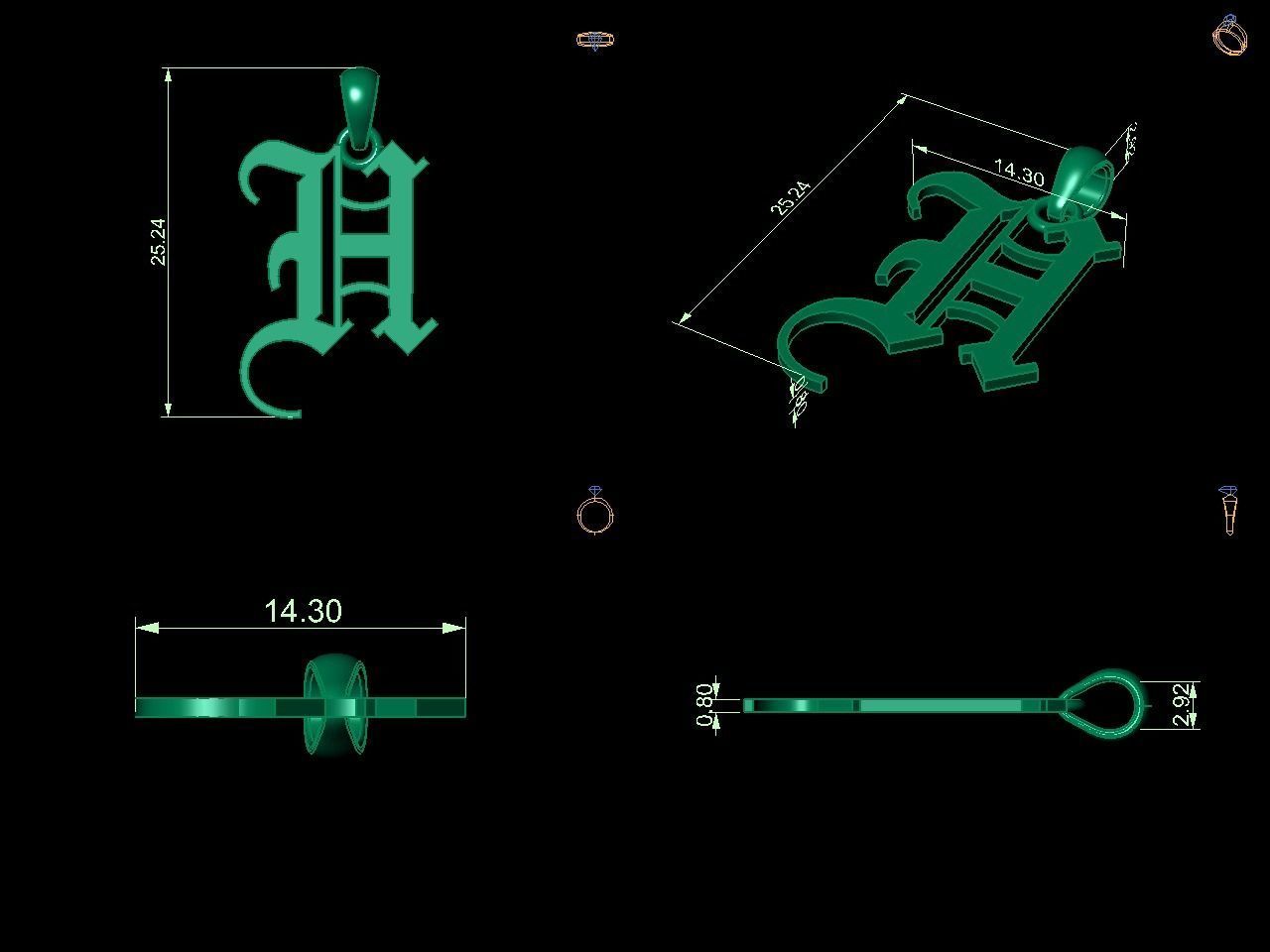 Olde English Initial Letters Pendant Alphabets  3D Model Collection_44