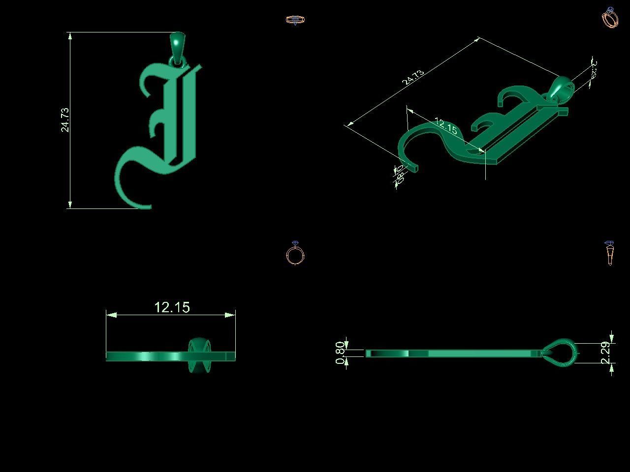 Olde English Initial Letters Pendant Alphabets  3D Model Collection_46