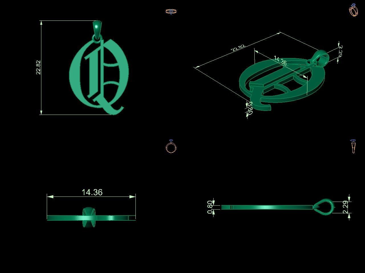 Olde English Initial Letters Pendant Alphabets  3D Model Collection_62
