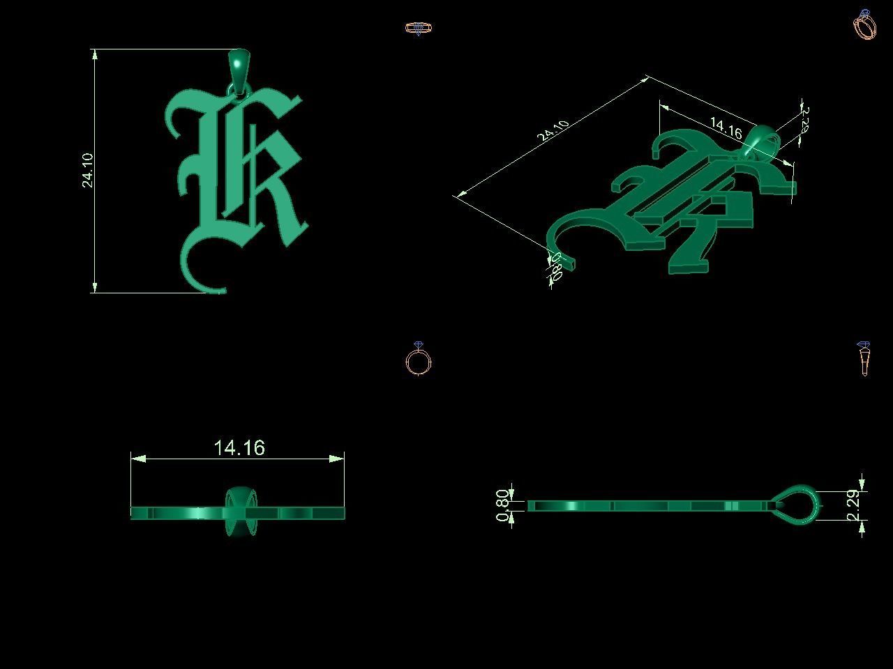 Olde English Initial Letters Pendant Alphabets  3D Model Collection_50