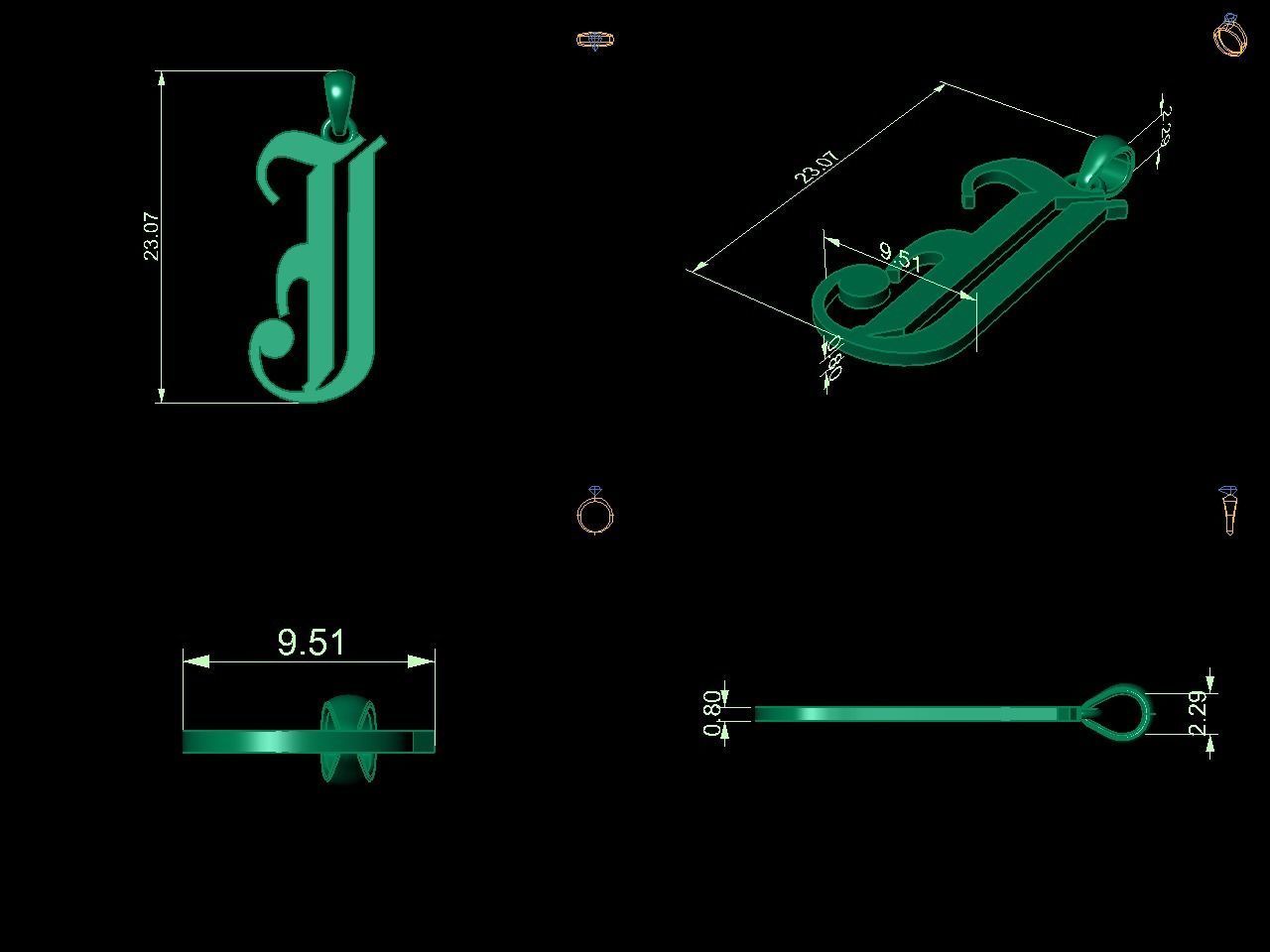 Olde English Initial Letters Pendant Alphabets  3D Model Collection_48