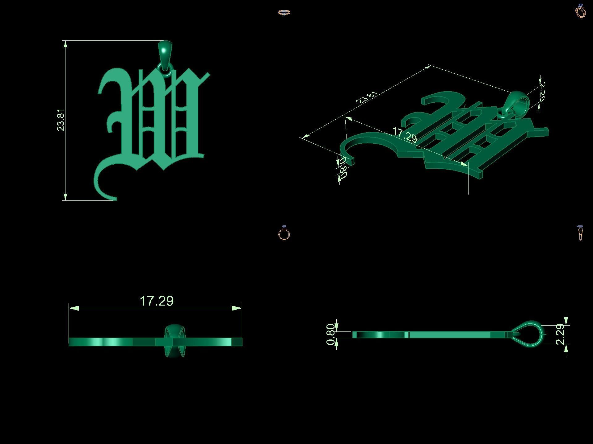 Olde English Initial Letters Pendant Alphabets  3D Model Collection_74