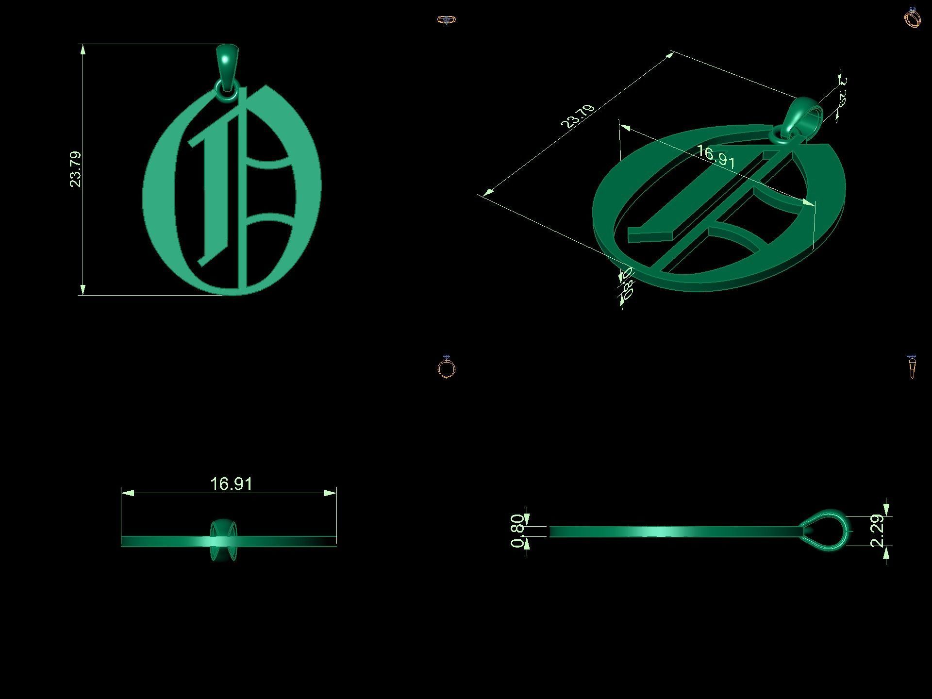 Olde English Initial Letters Pendant Alphabets  3D Model Collection_58