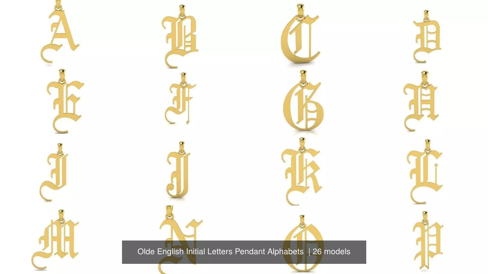 Olde English Initial Letters Pendant Alphabets  3D Model Collection_0