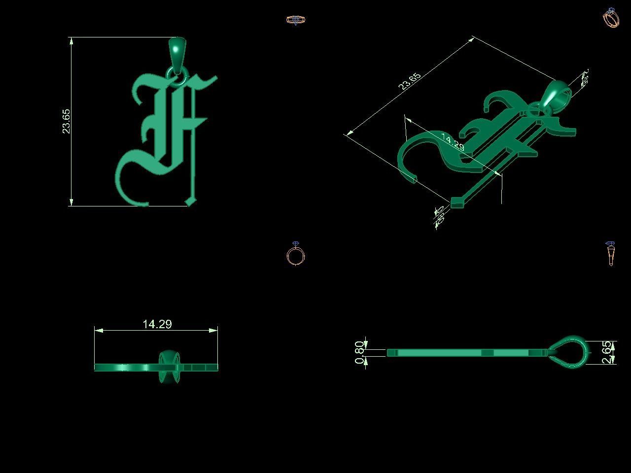 Olde English Initial Letters Pendant Alphabets  3D Model Collection_40