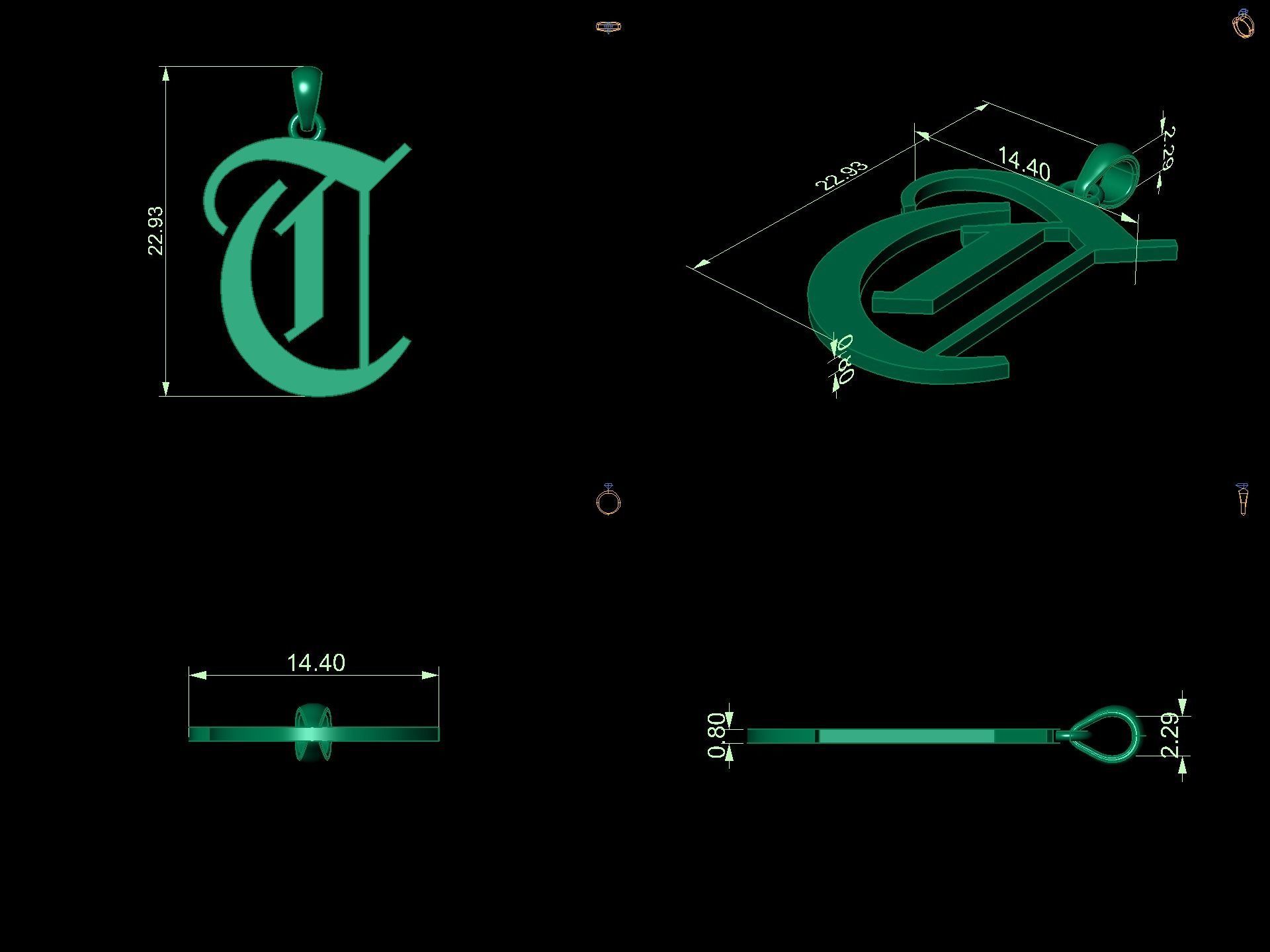 Olde English Initial Letters Pendant Alphabets  3D Model Collection_68