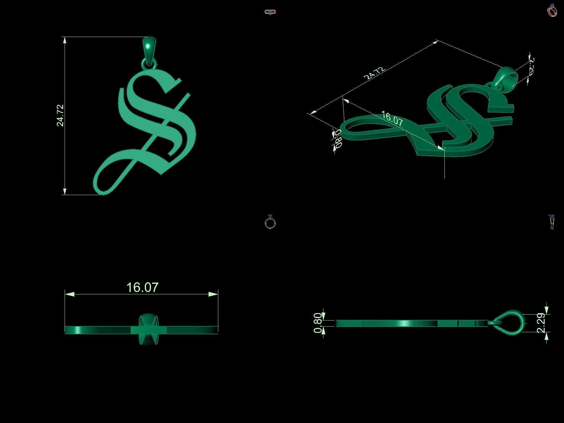 Olde English Initial Letters Pendant Alphabets  3D Model Collection_66