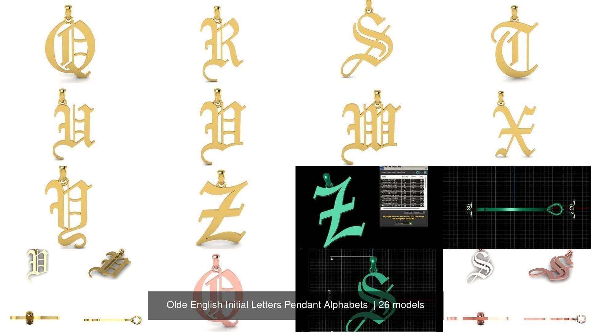 Olde English Initial Letters Pendant Alphabets  3D Model Collection_2