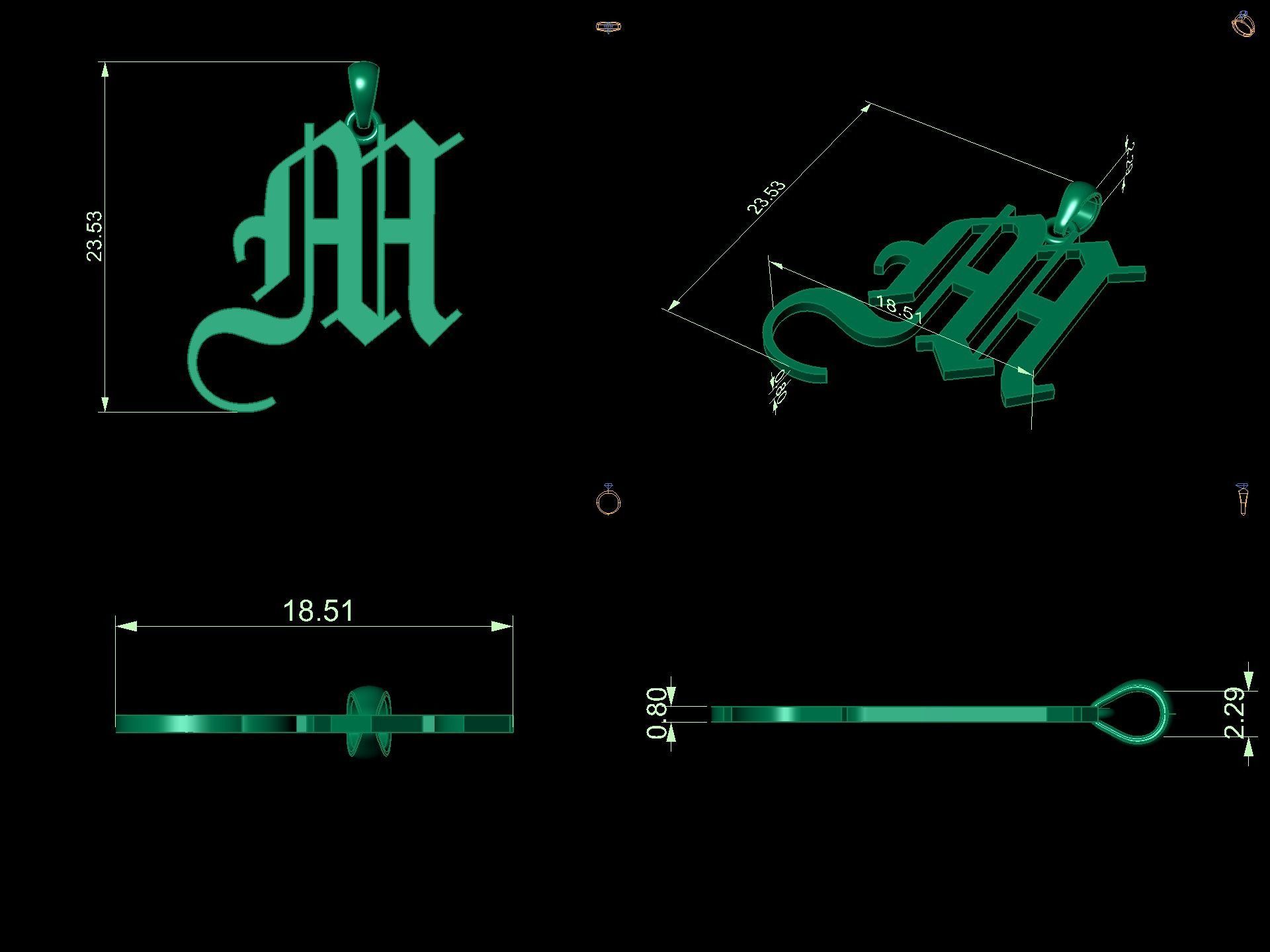 Olde English Initial Letters Pendant Alphabets  3D Model Collection_54