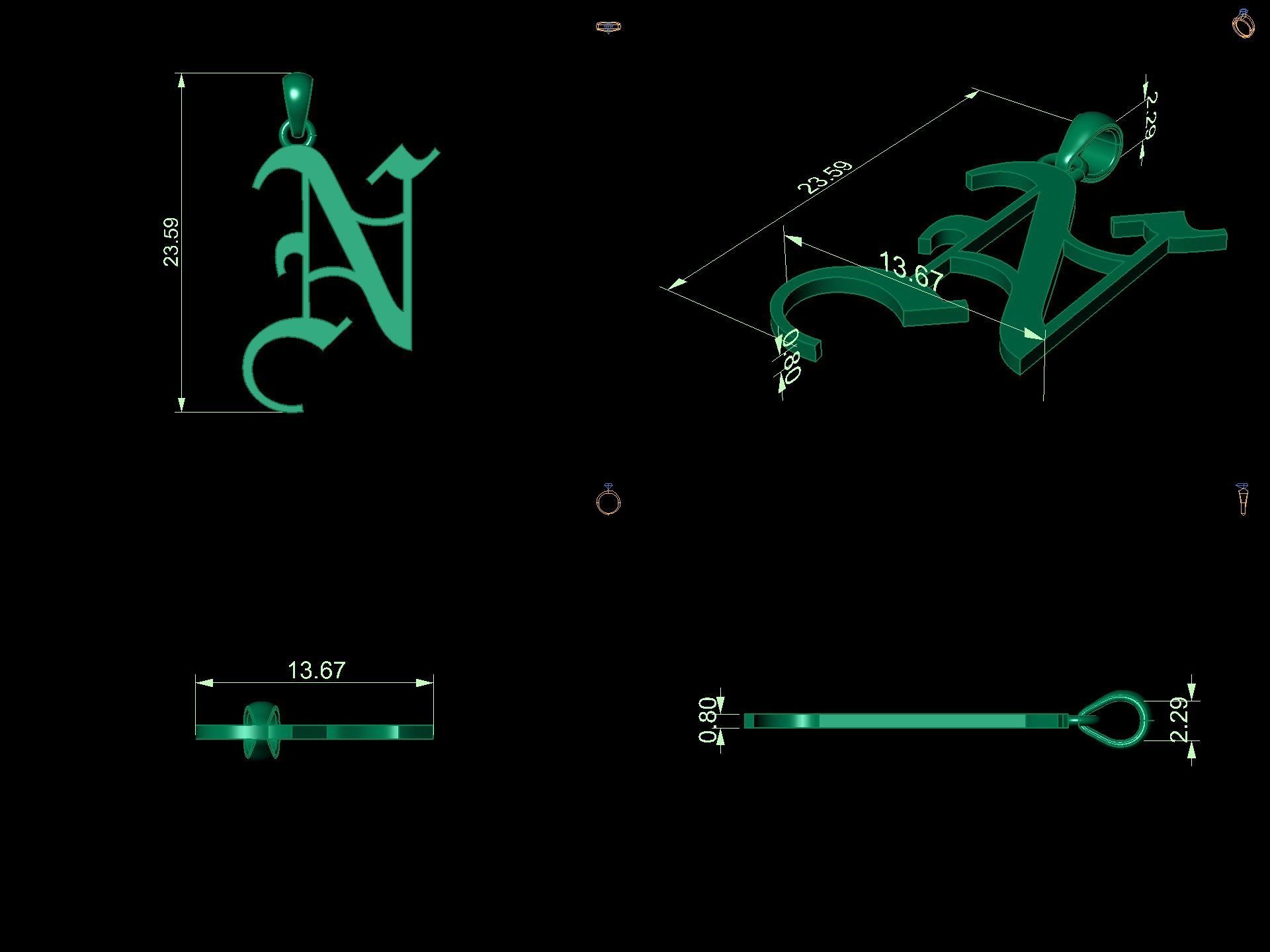 Olde English Initial Letters Pendant Alphabets  3D Model Collection_56