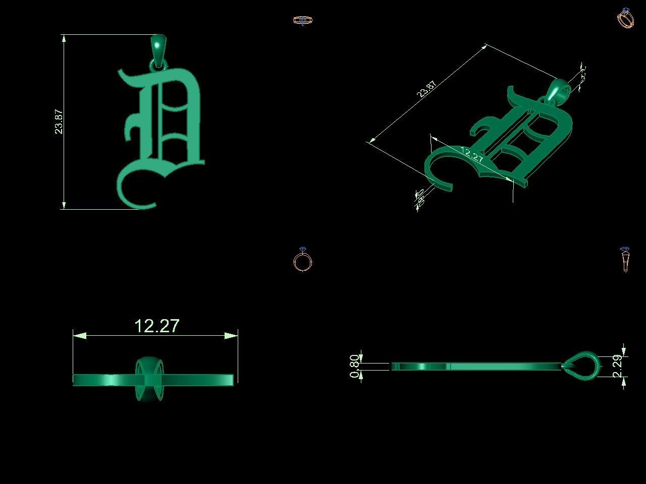 Olde English Initial Letters Pendant Alphabets  3D Model Collection_36