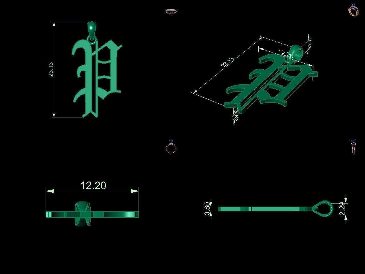 Olde English Initial Letters Pendant Alphabets  3D Model Collection_60