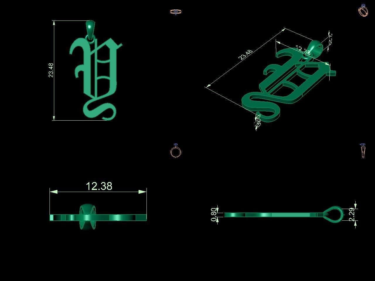 Olde English Initial Letters Pendant Alphabets  3D Model Collection_78