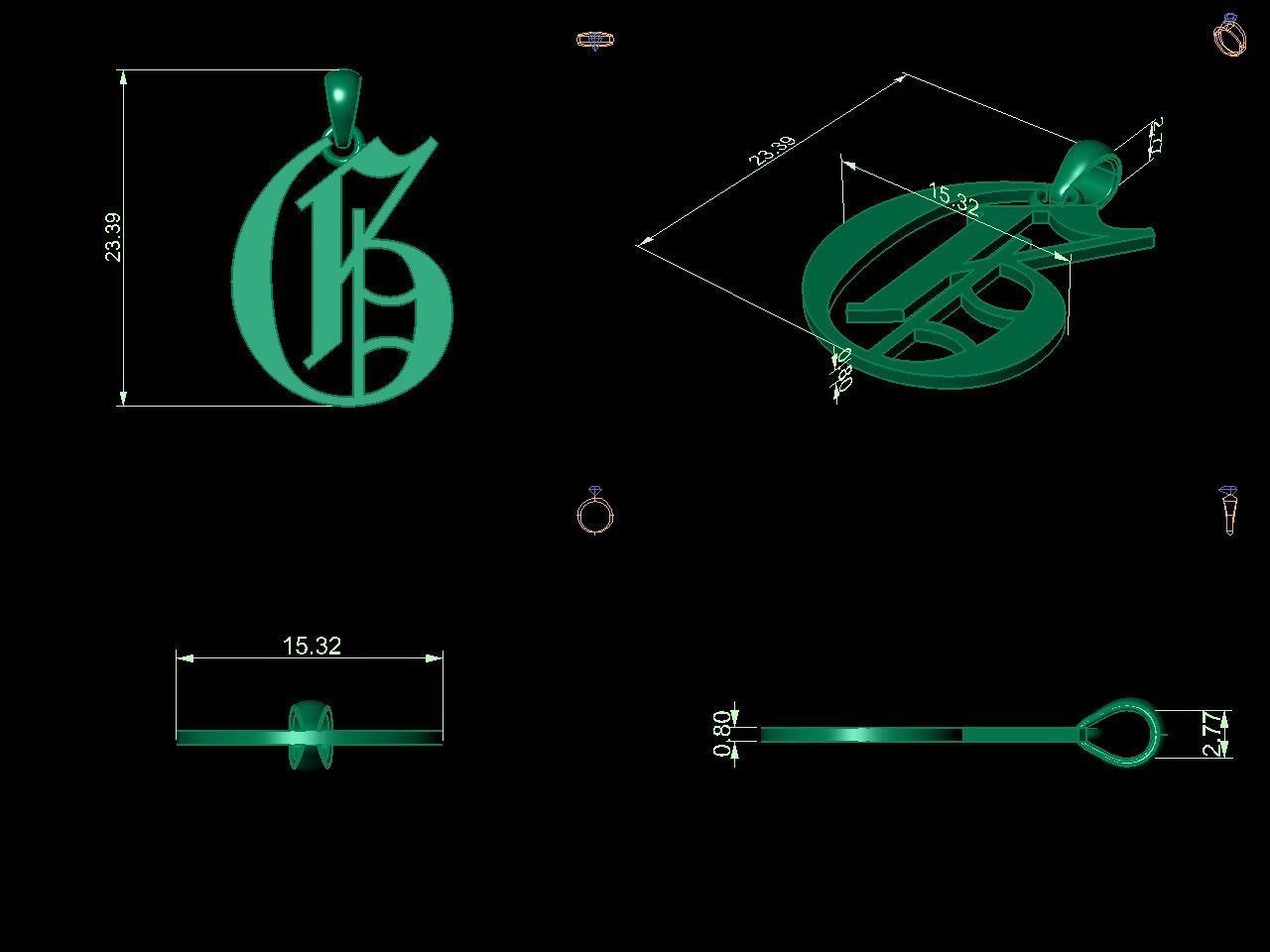 Olde English Initial Letters Pendant Alphabets  3D Model Collection_42