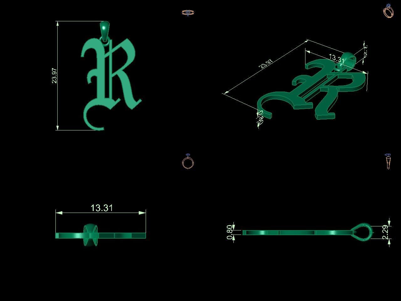 Olde English Initial Letters Pendant Alphabets  3D Model Collection_64