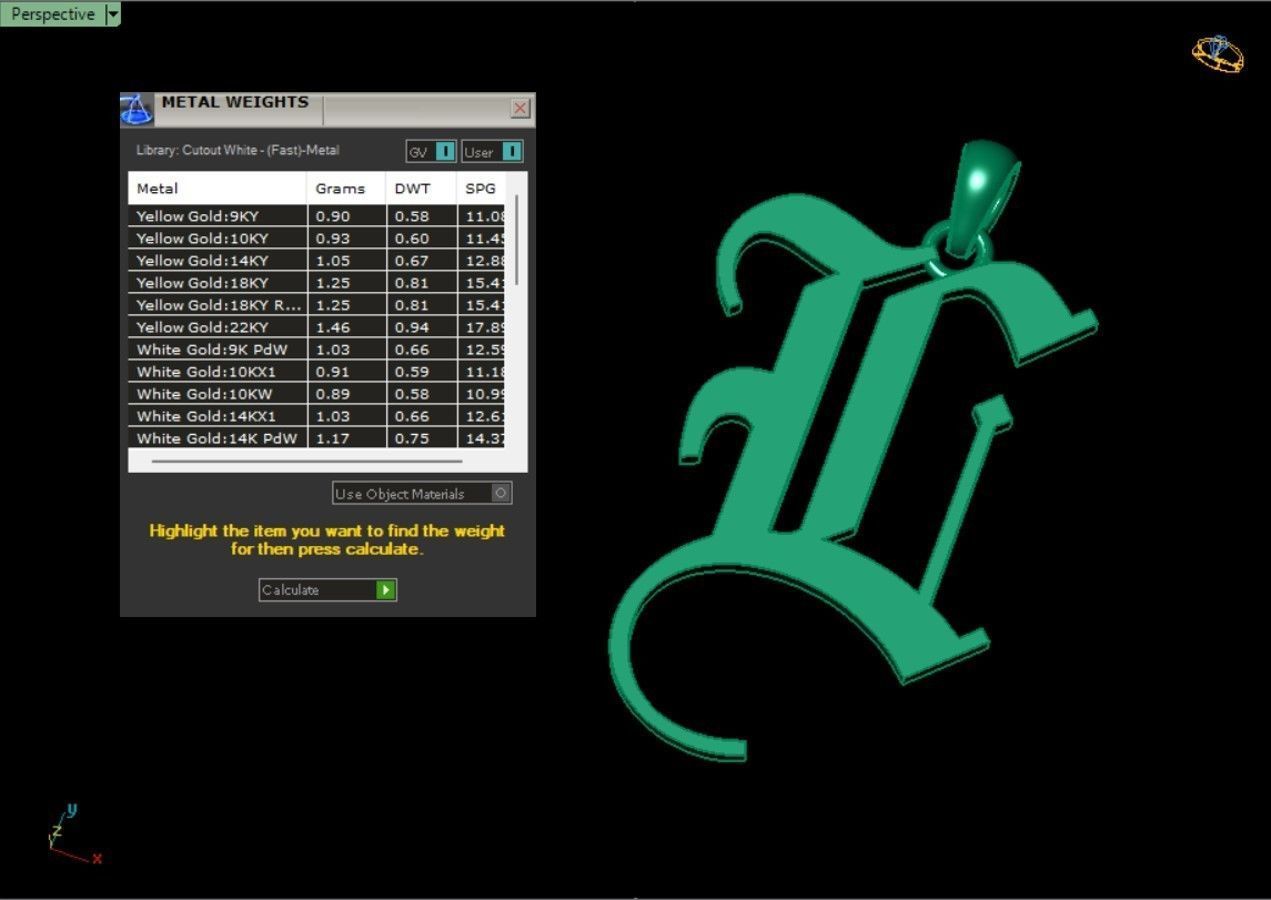 Olde English Initial Letters Pendant Alphabets  3D Model Collection_51