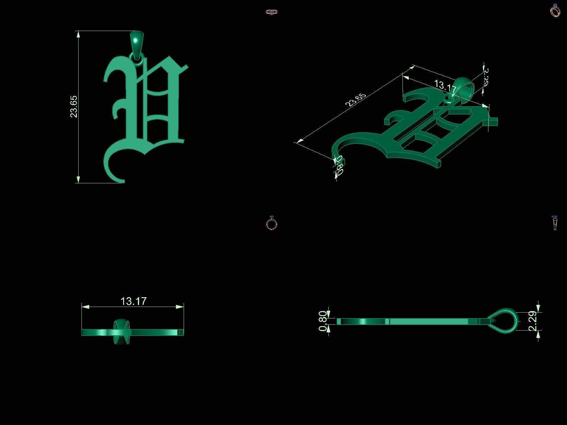 Olde English Initial Letters Pendant Alphabets  3D Model Collection_72