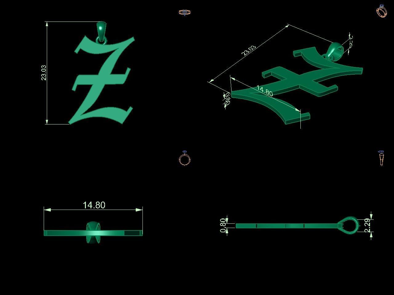 Olde English Initial Letters Pendant Alphabets  3D Model Collection_80