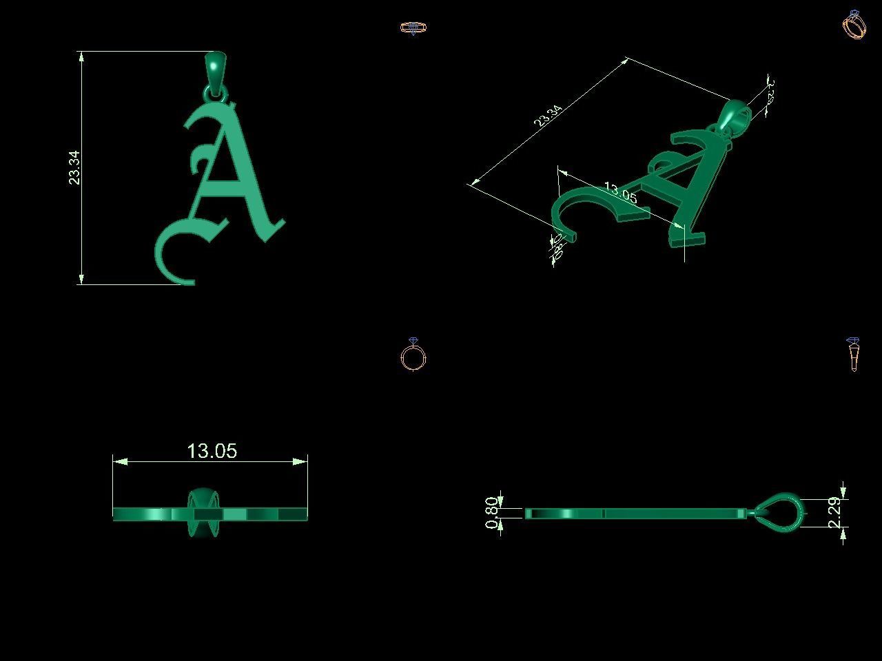 Olde English Initial Letters Pendant Alphabets  3D Model Collection_30