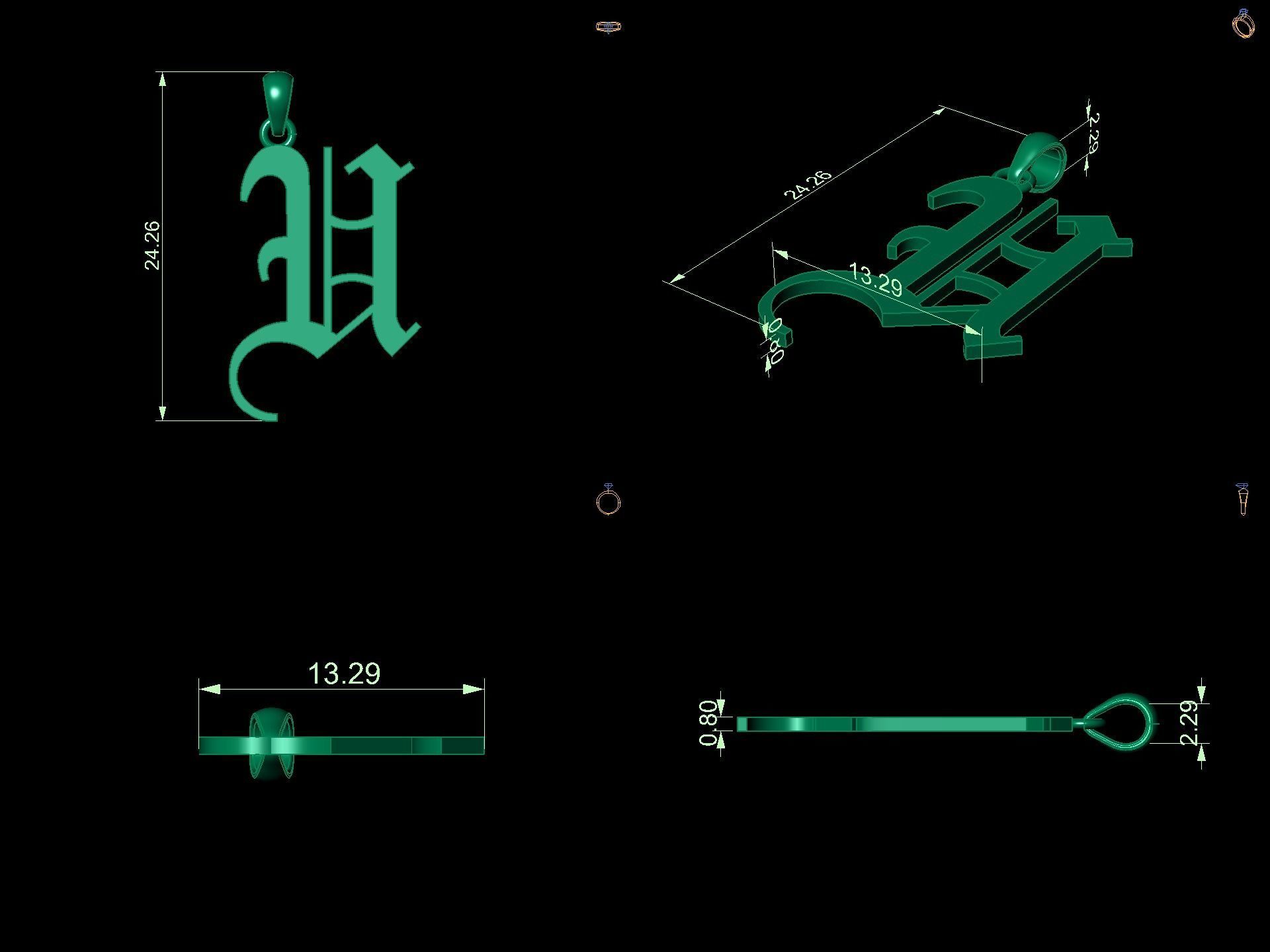 Olde English Initial Letters Pendant Alphabets  3D Model Collection_70