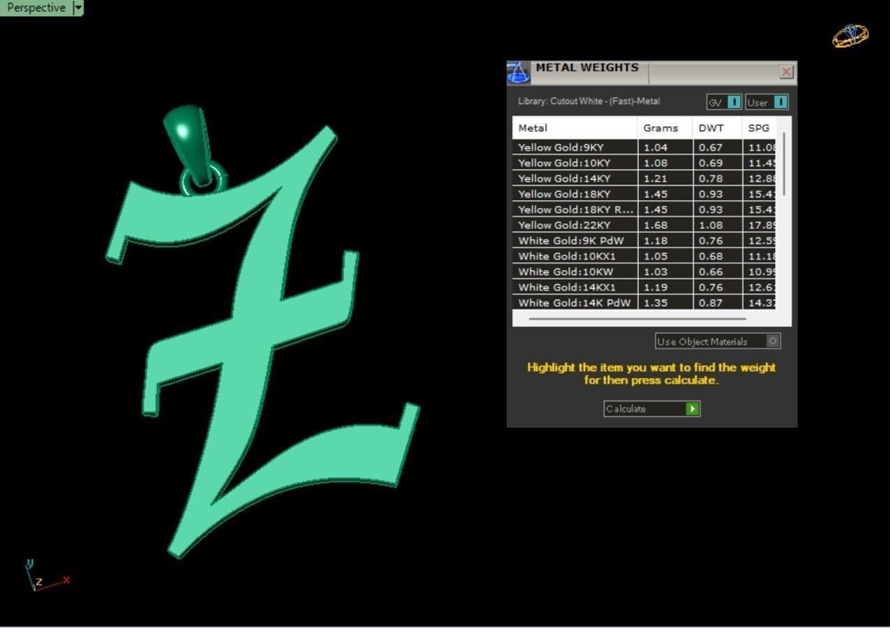 Olde English Initial Letters Pendant Alphabets  3D Model Collection_79