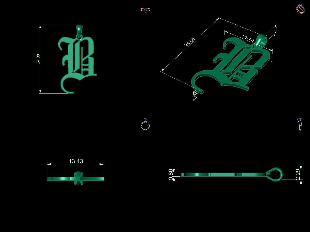 Olde English Initial Letters Pendant Alphabets  3D Model Collection_32