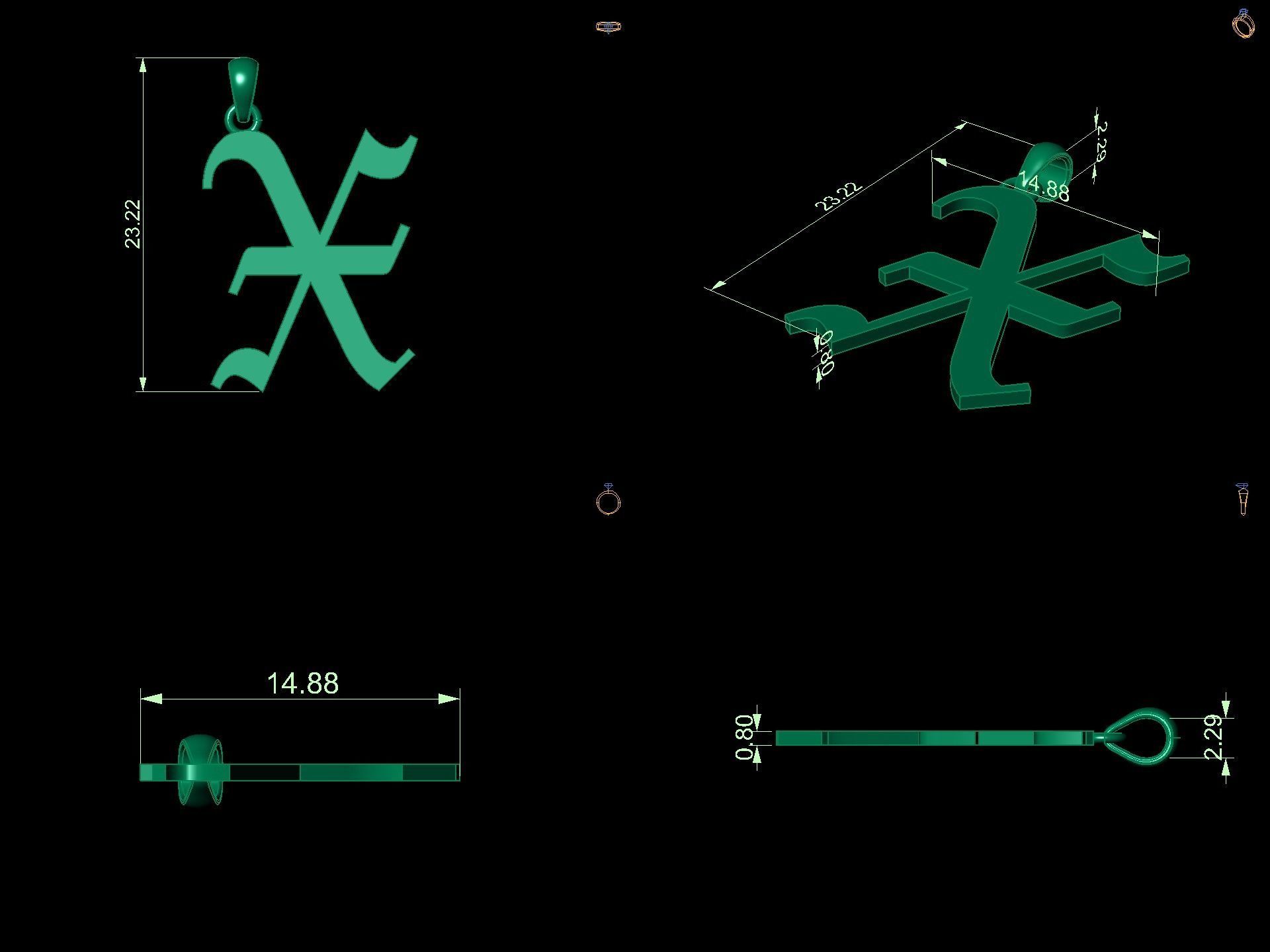 Olde English Initial Letters Pendant Alphabets  3D Model Collection_76