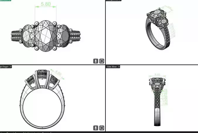 oval 3 stone with tapered rounds down sides 3D print model