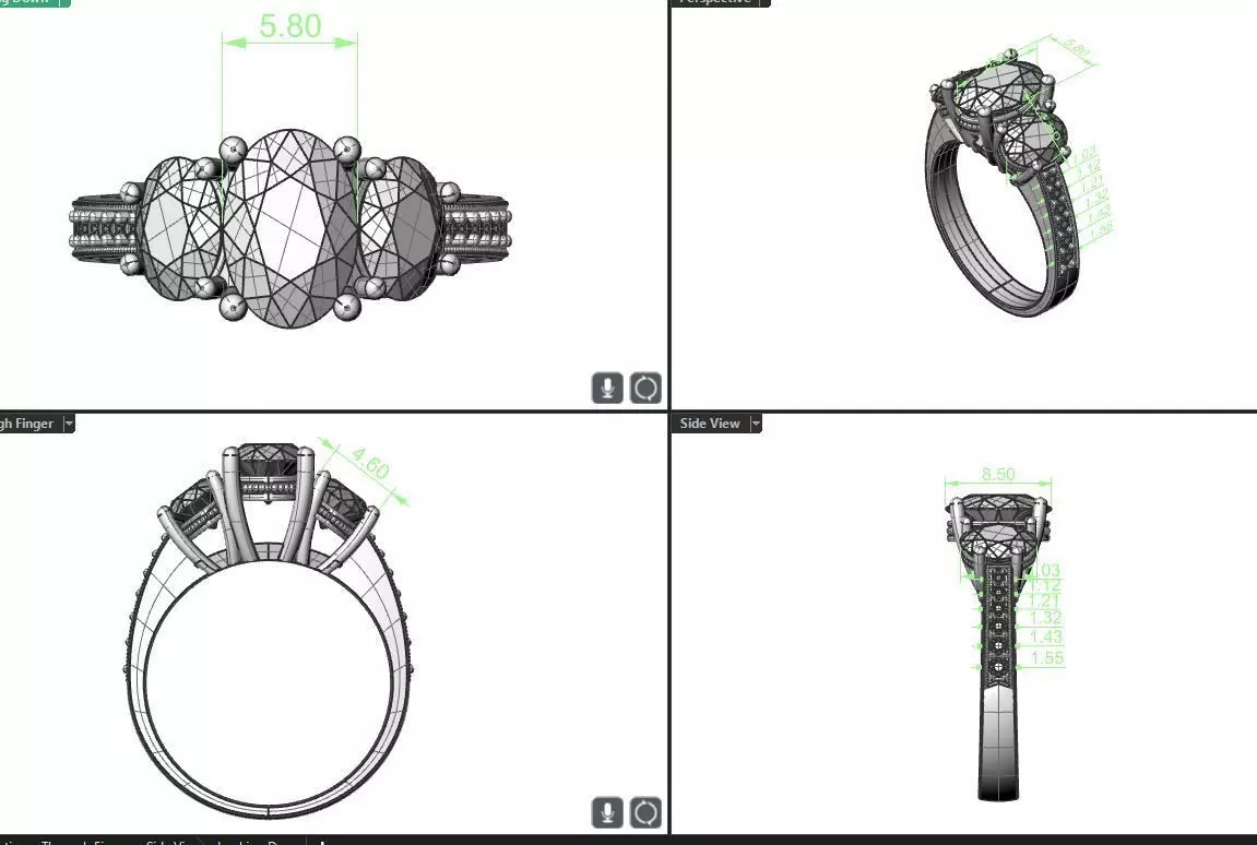 oval 3 stone with tapered rounds down sides 3D print model_0