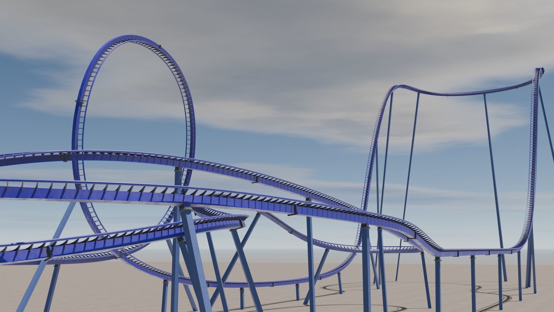 Rollercoaster roller coaster at amusement park  Low-poly 3D model_3