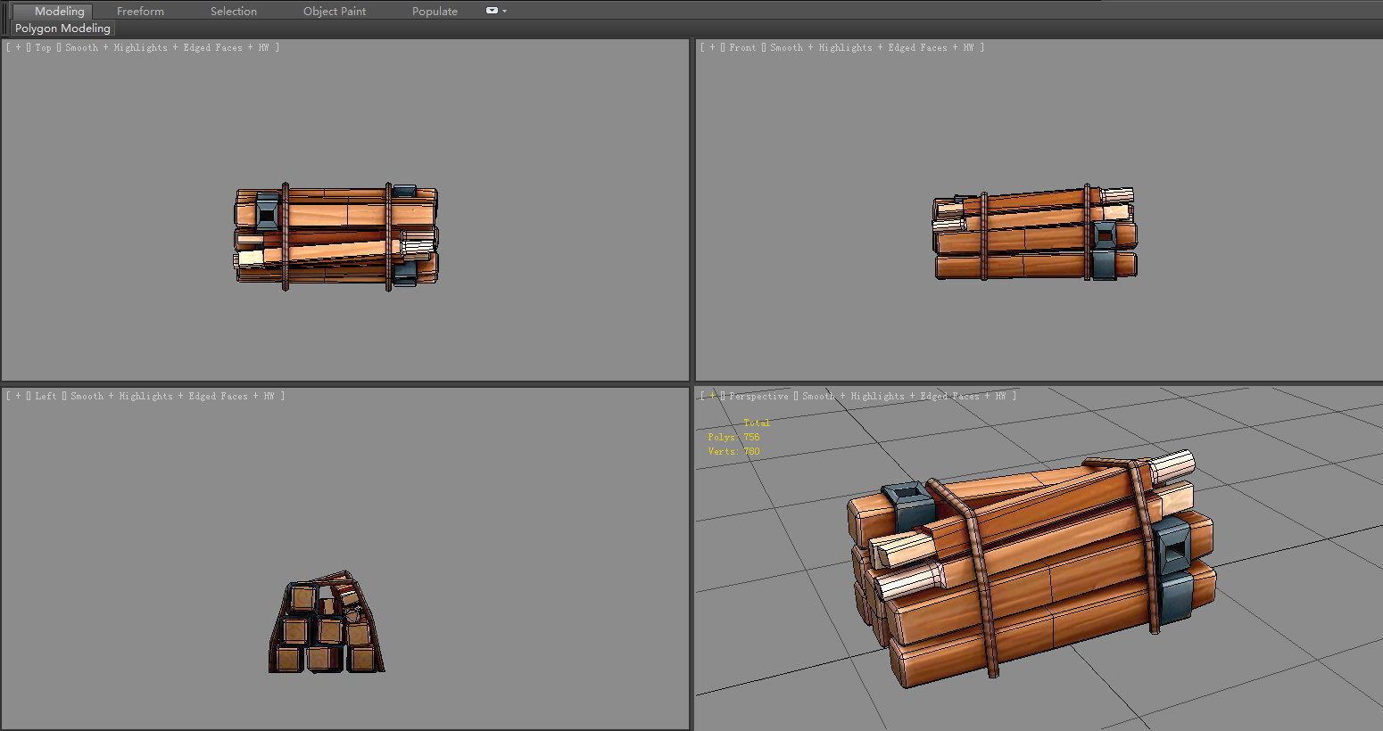 A bundle of wood - Cartoon Woodpile Low-poly 3D model_5