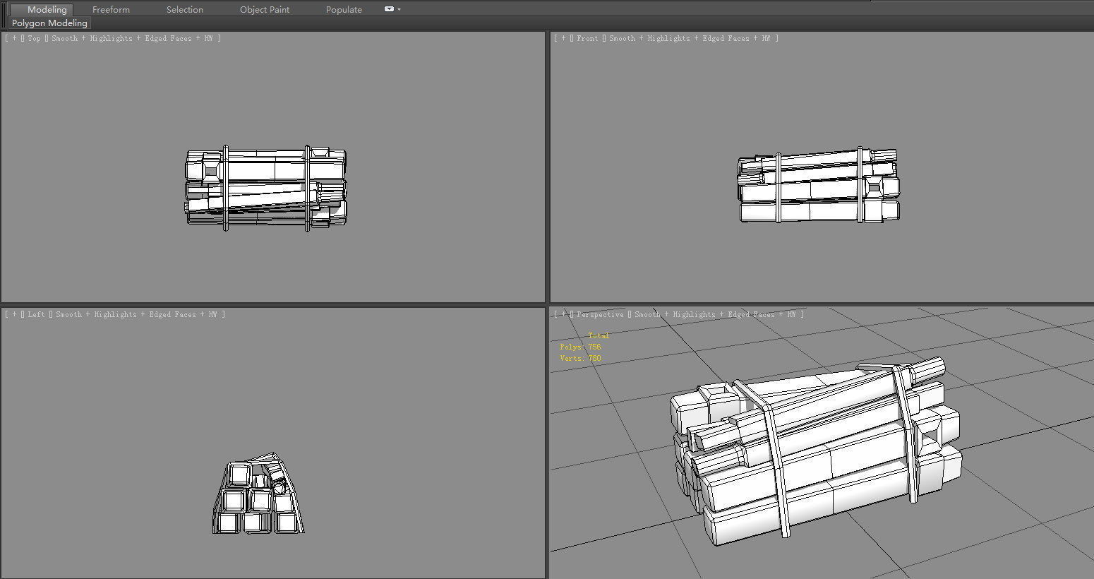 A bundle of wood - Cartoon Woodpile Low-poly 3D model_6