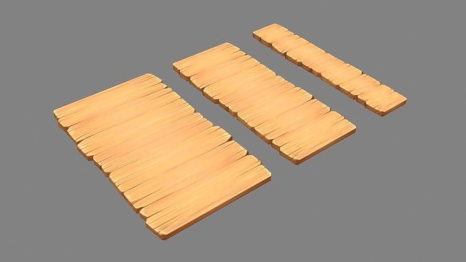 Cartoon planks - Three wooden boards - Flat bridges Low-poly 3D model