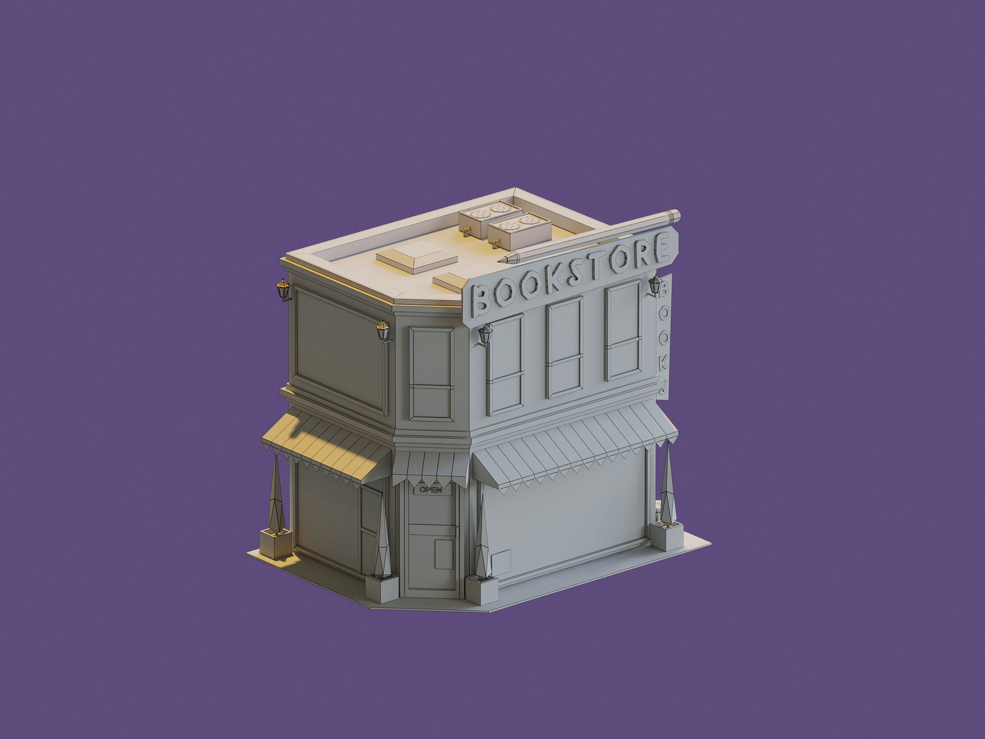 Bookstore Low-poly 3D model_2