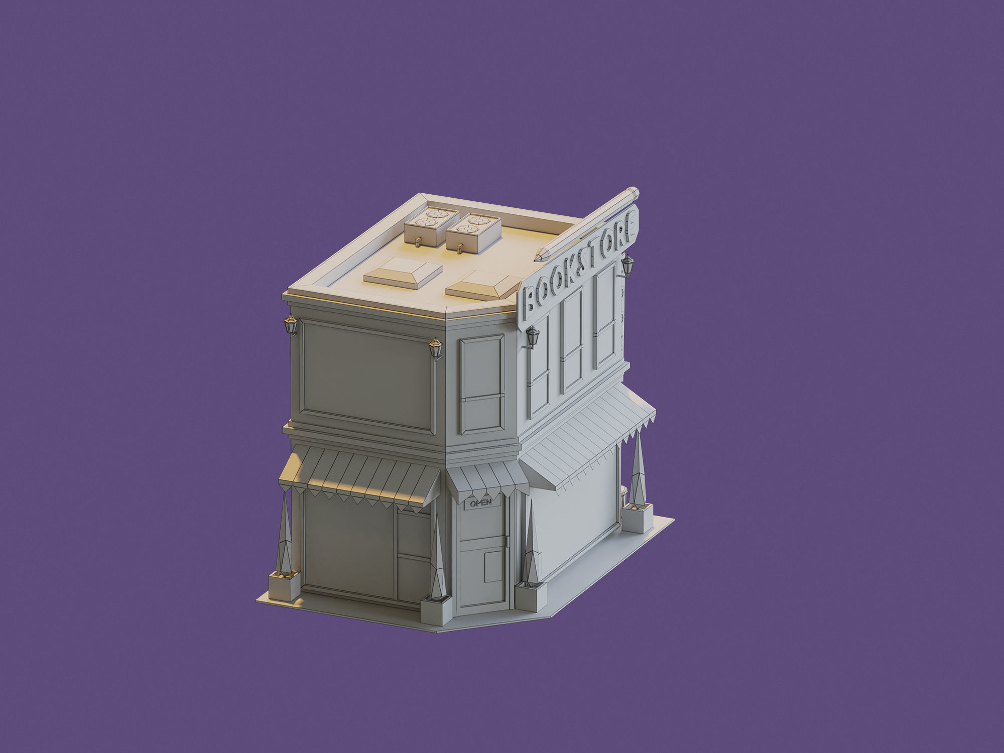 Bookstore Low-poly 3D model_3