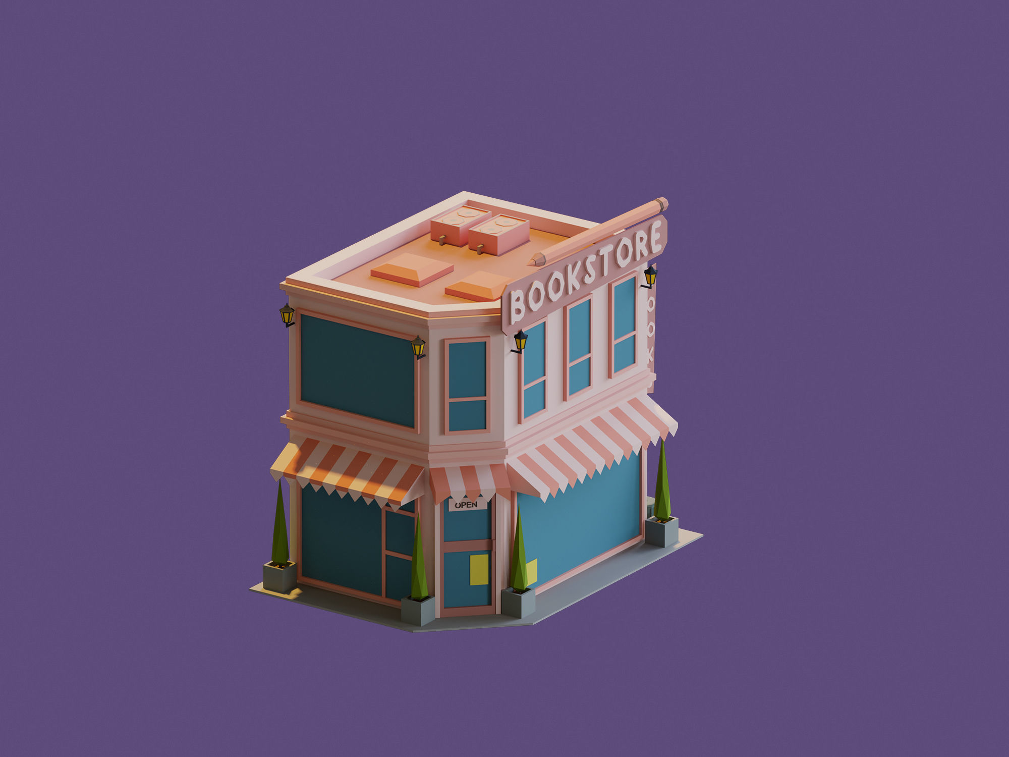 Bookstore Low-poly 3D model_1