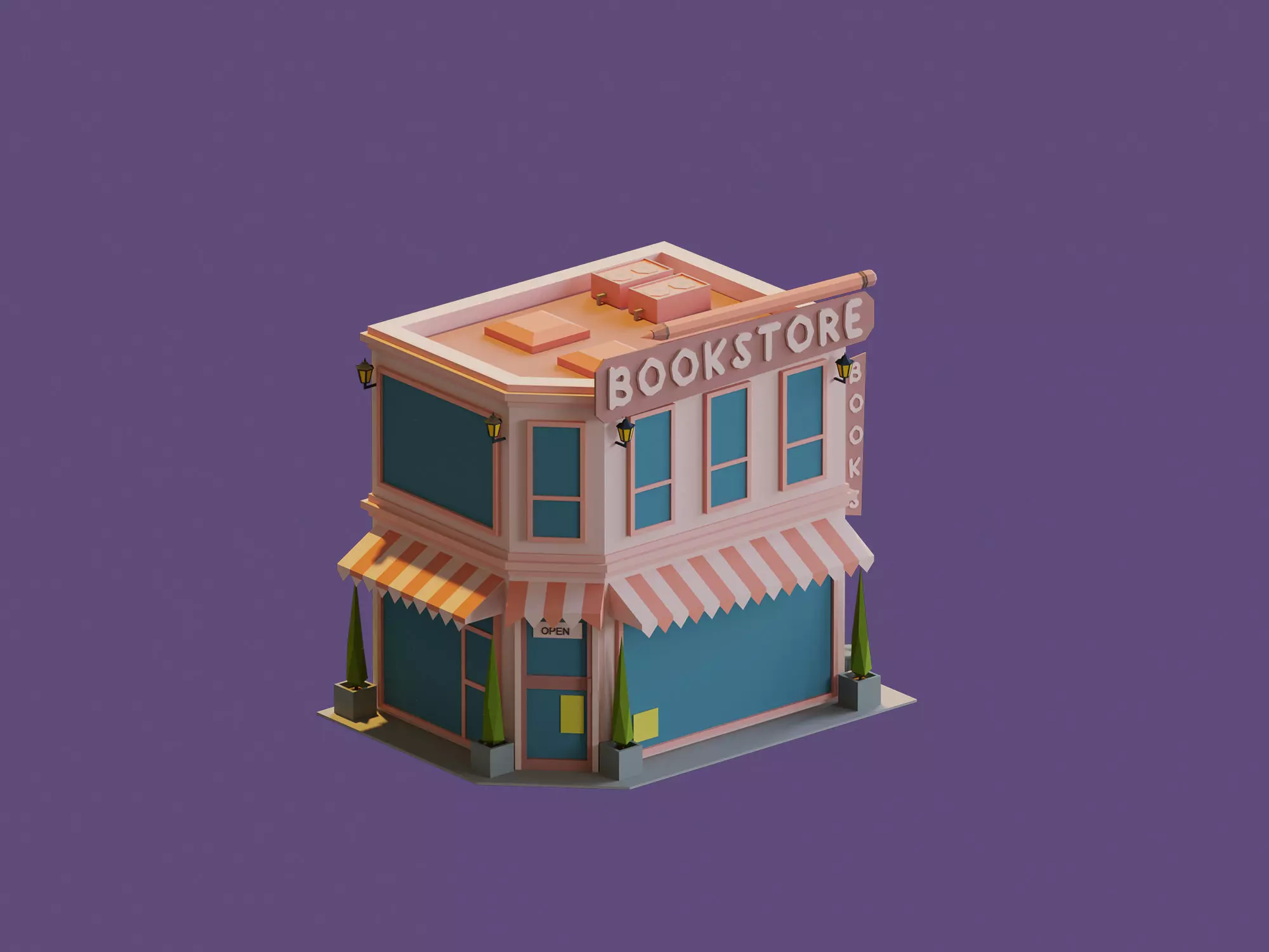Bookstore Low-poly 3D model_0
