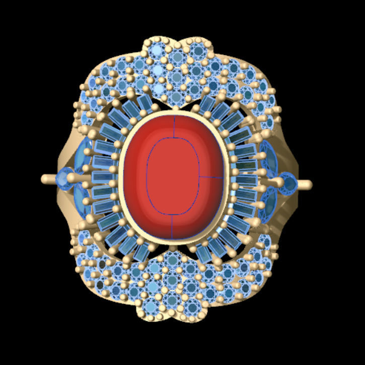 Marquise and Baguette Ring 3D print model_2