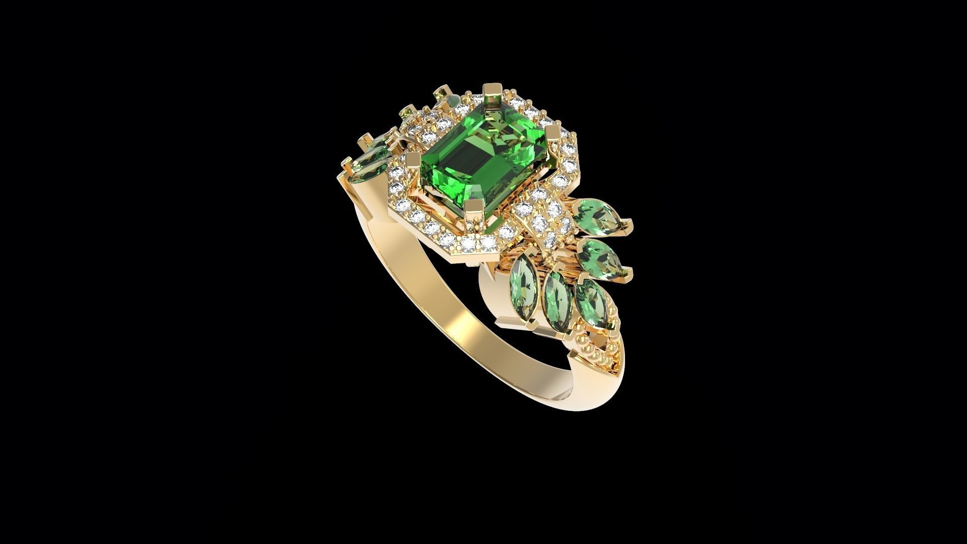 Marquise And Emerald Grape Ring 3D print model_1