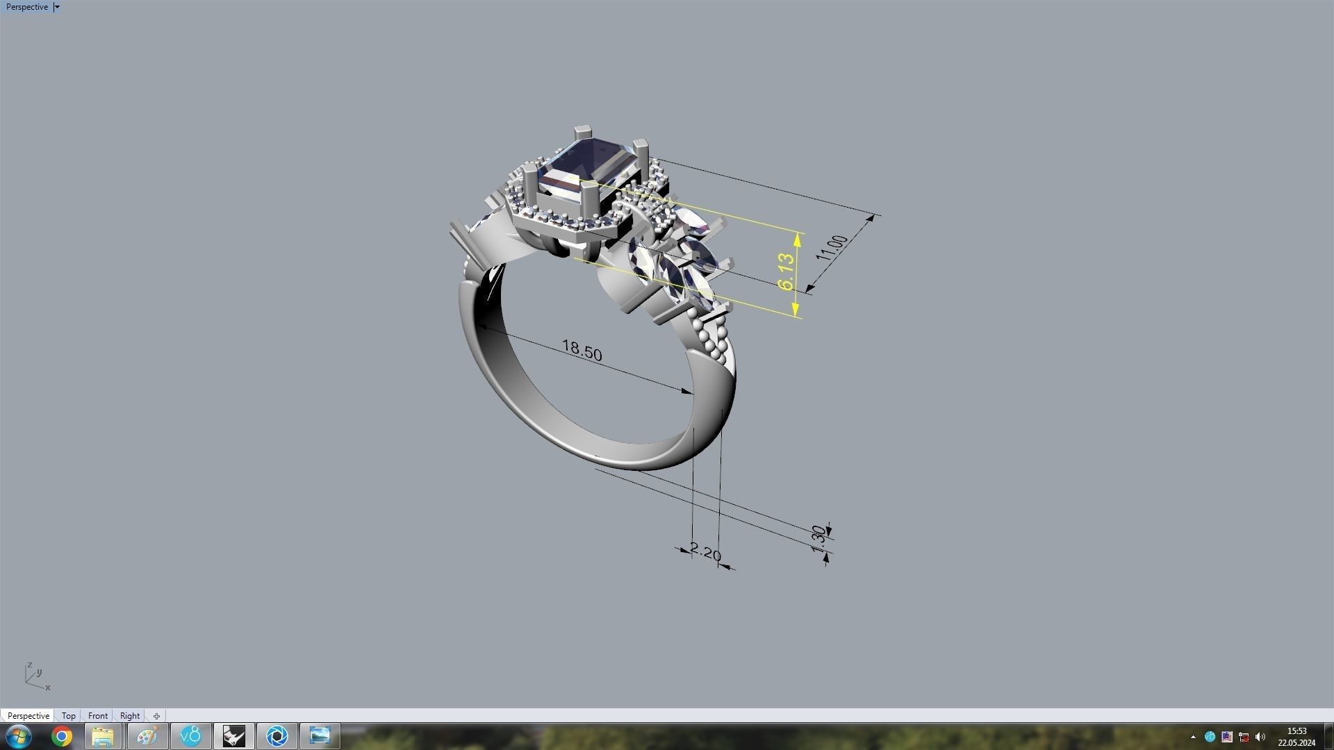 Marquise And Emerald Grape Ring 3D print model_7