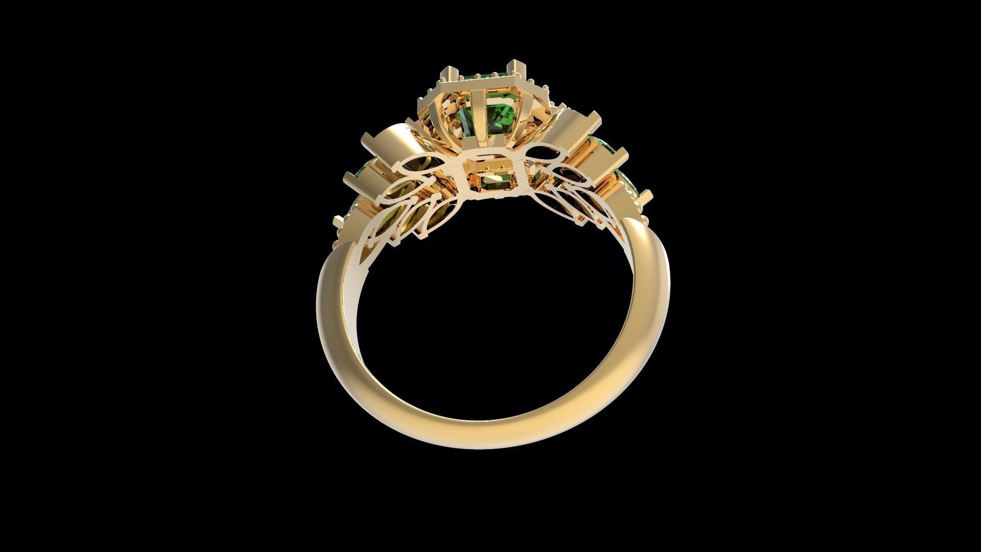 Marquise And Emerald Grape Ring 3D print model_4