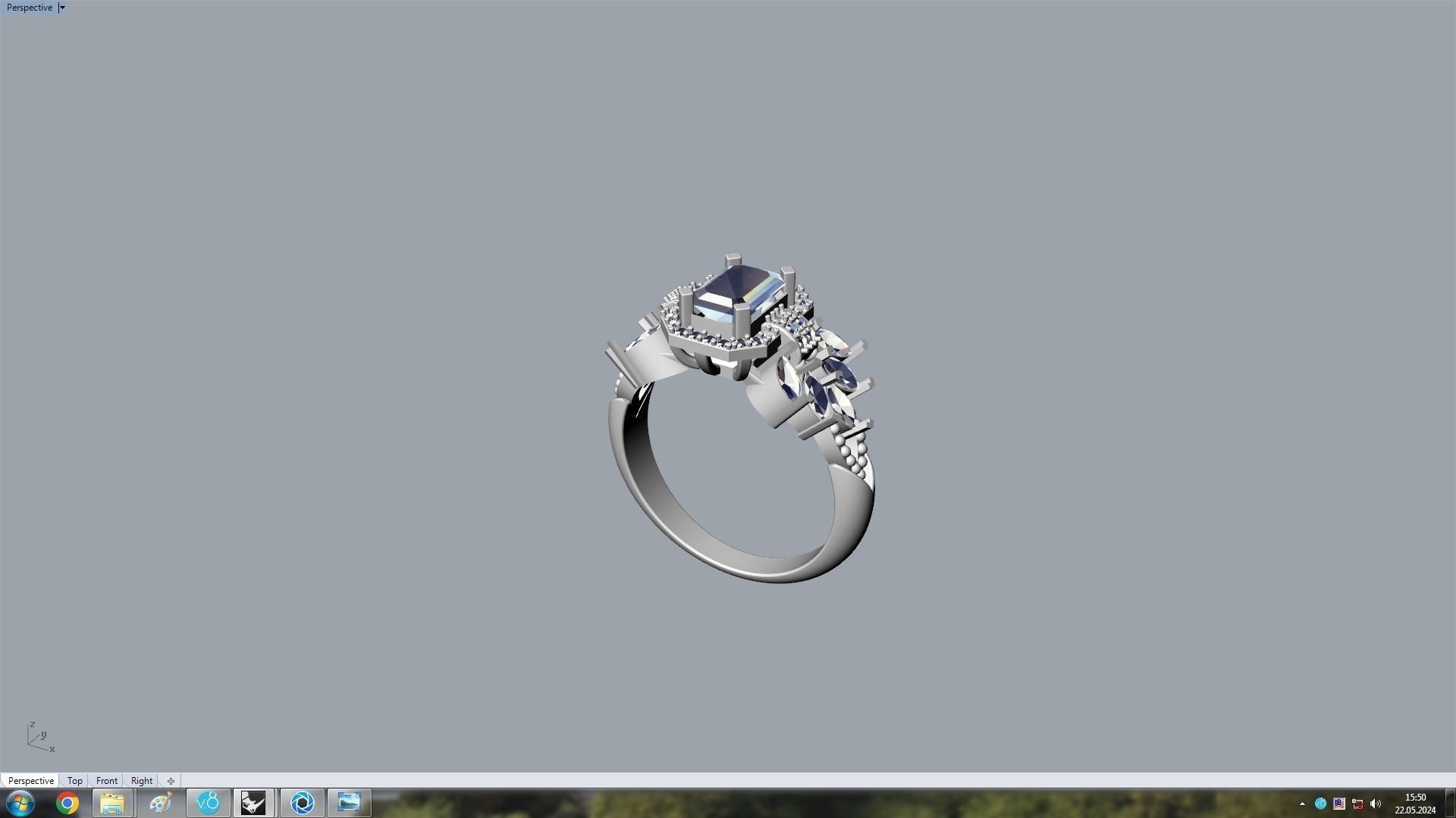 Marquise And Emerald Grape Ring 3D print model_6