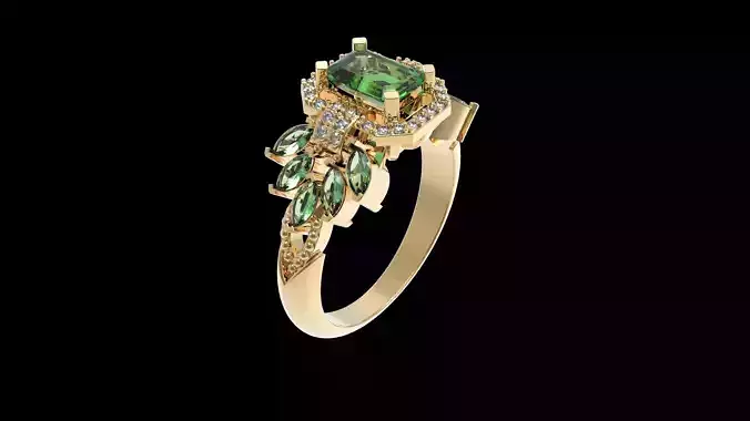 Marquise And Emerald Grape Ring