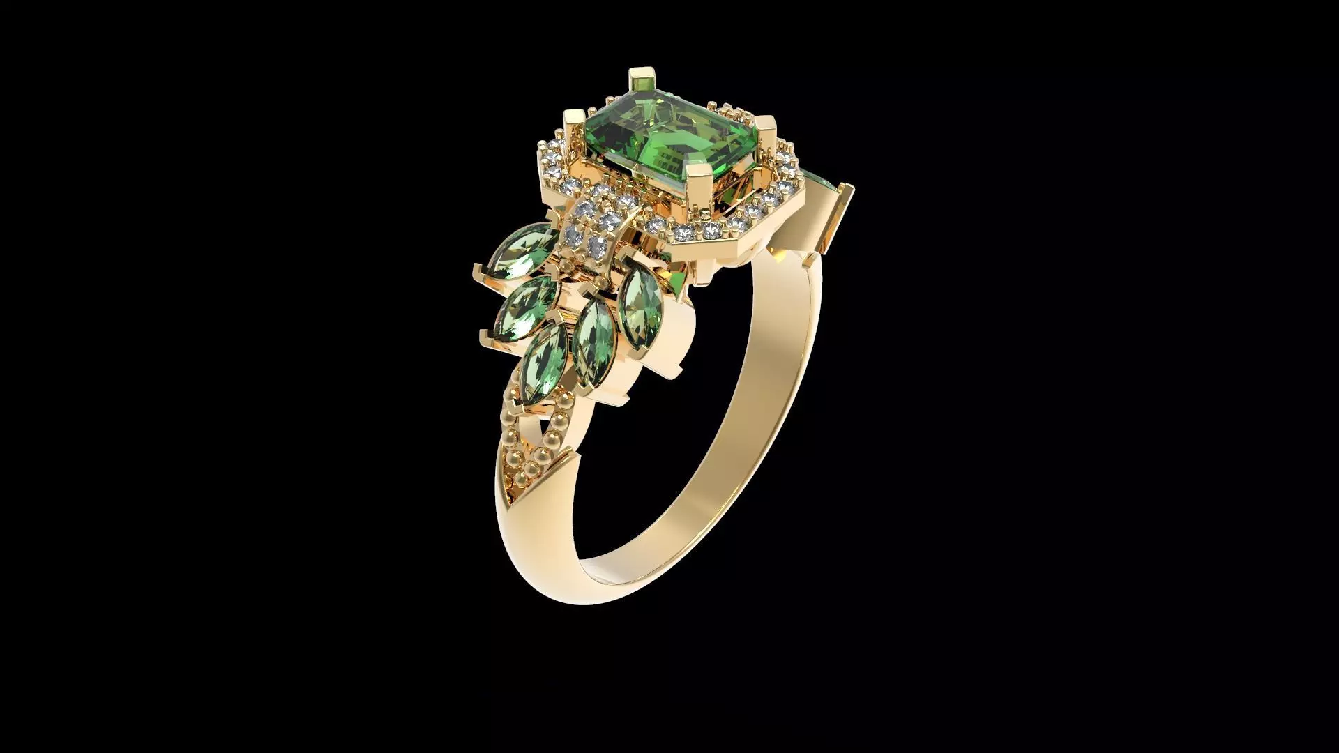 Marquise And Emerald Grape Ring 3D print model_0