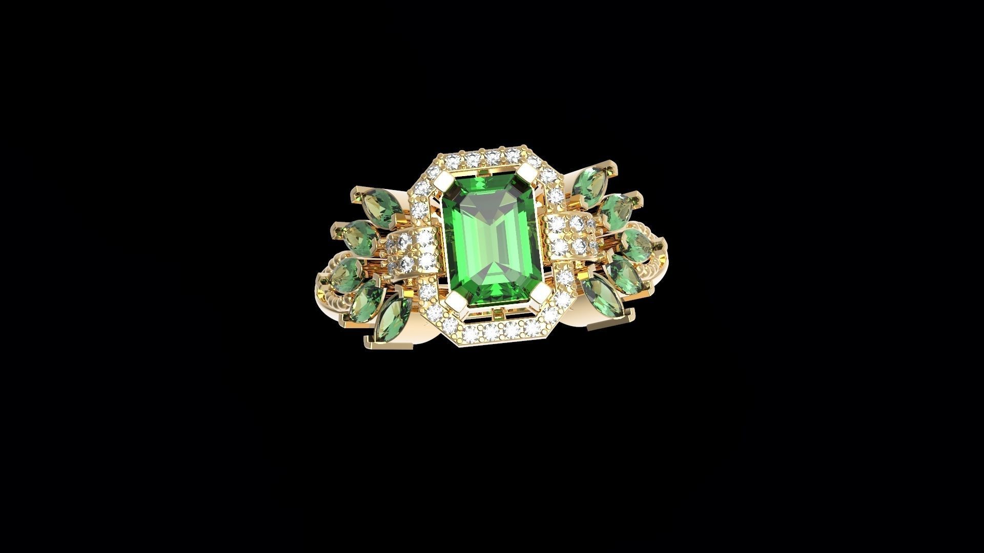 Marquise And Emerald Grape Ring 3D print model_3